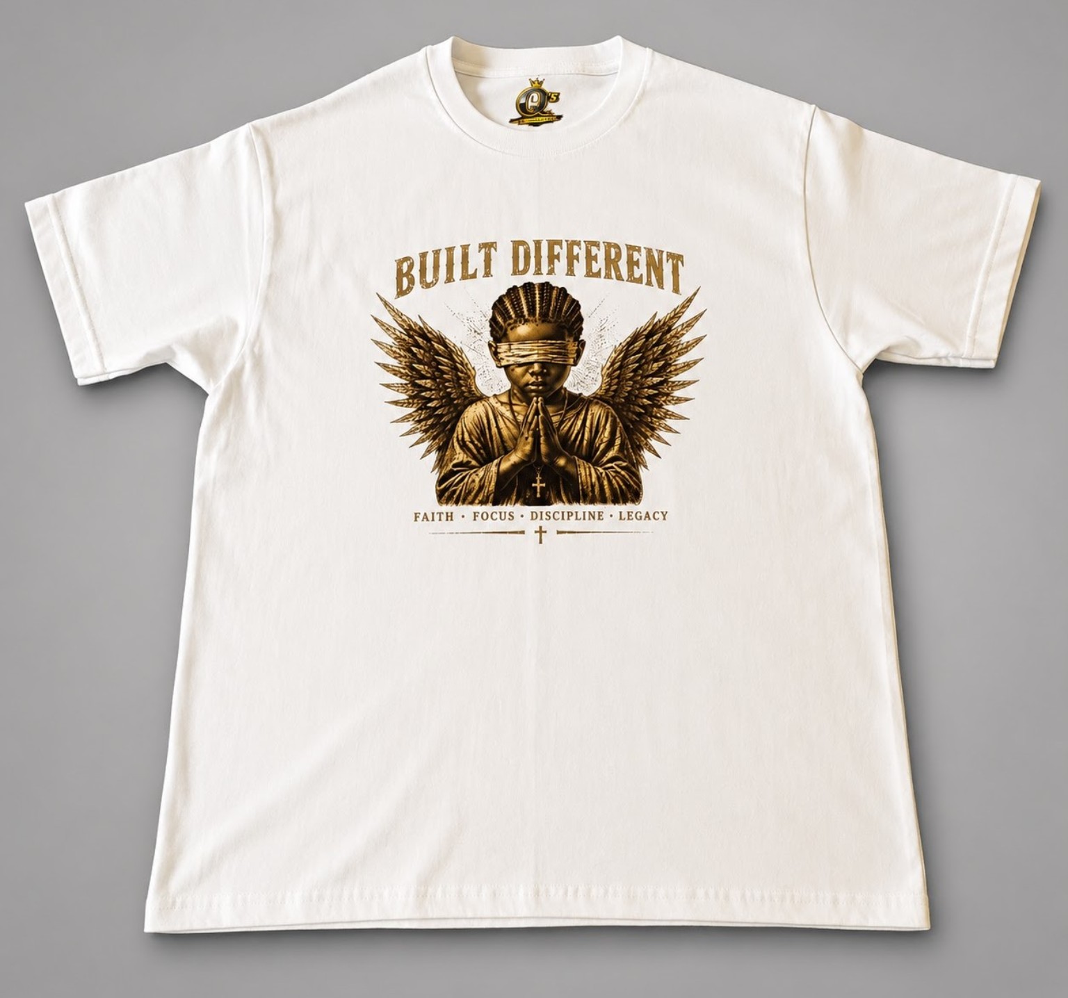 Built Different angel boy cream tee