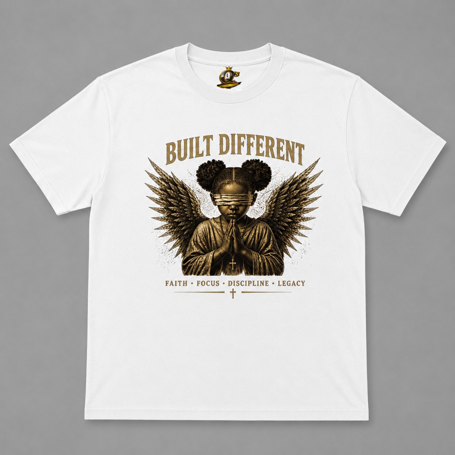 Built Different angel girl white tee