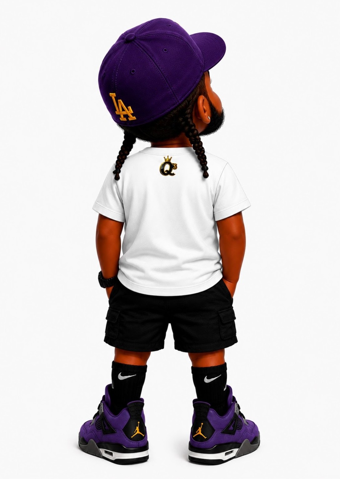 Baby Q mascot showing back logo
