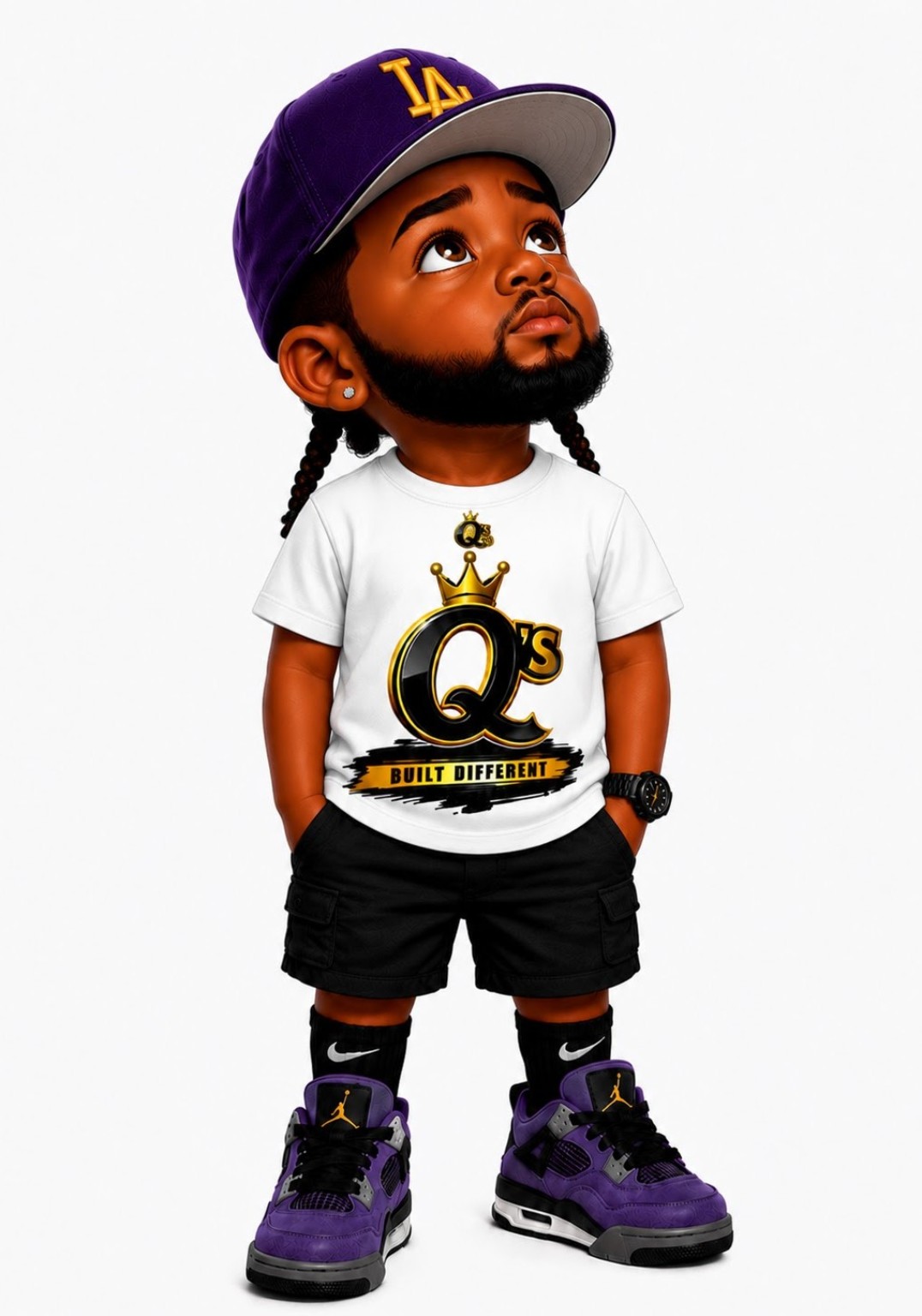 Baby Q mascot looking up