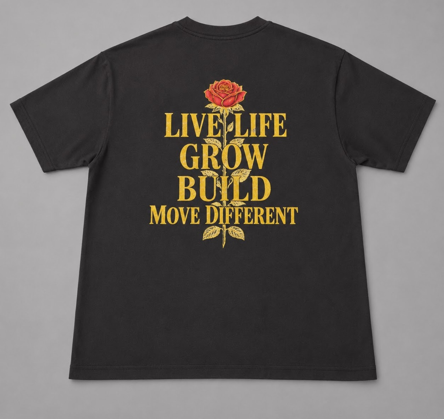 Live Life Grow Build Move Different black tee