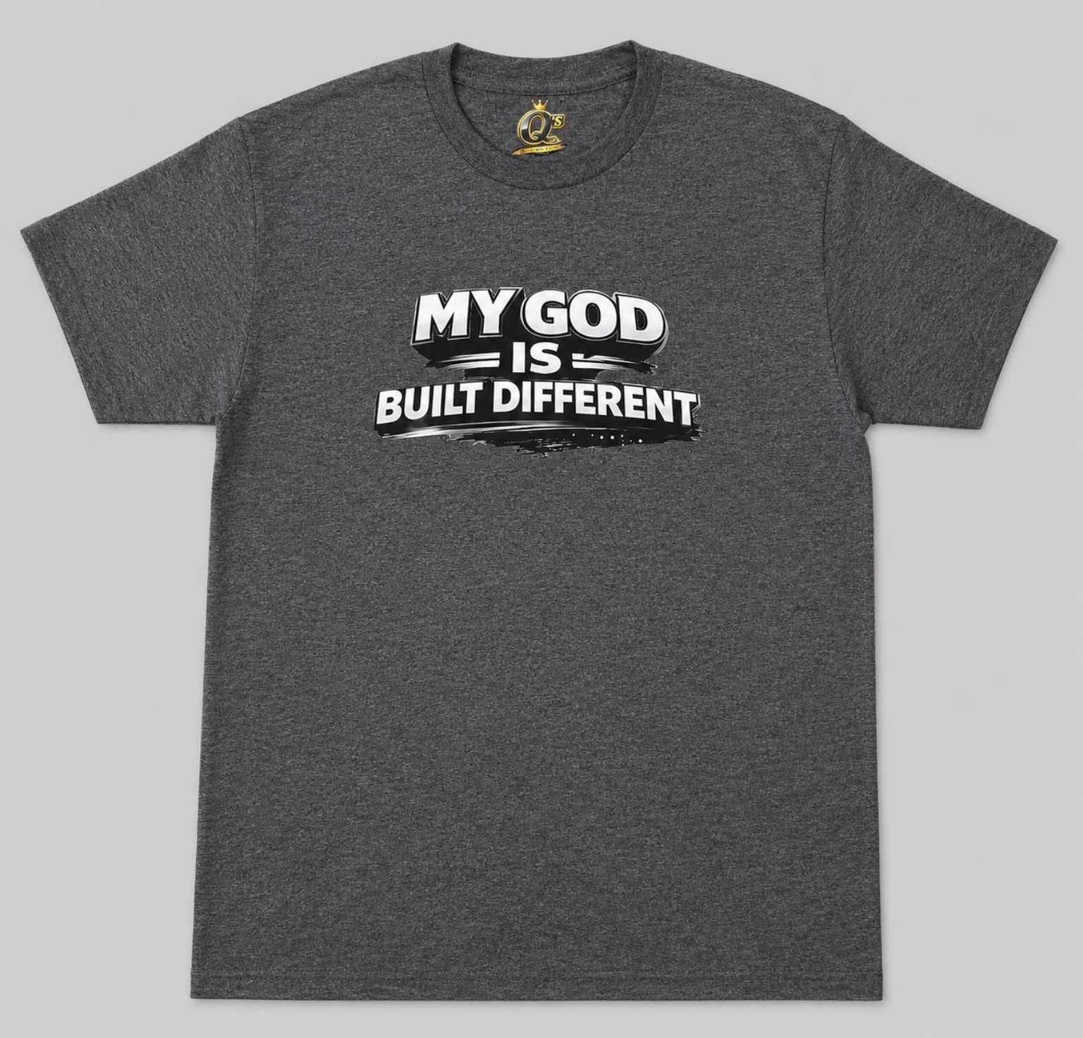 My God Is Built Different gray tee